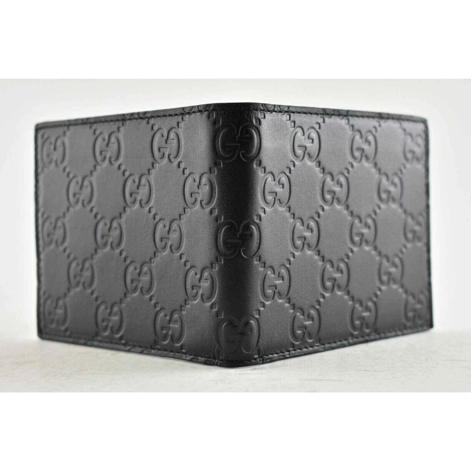 Gucci Signature Black Leather Monogram Gg Logo Credit Card Holder Bifold Wallet